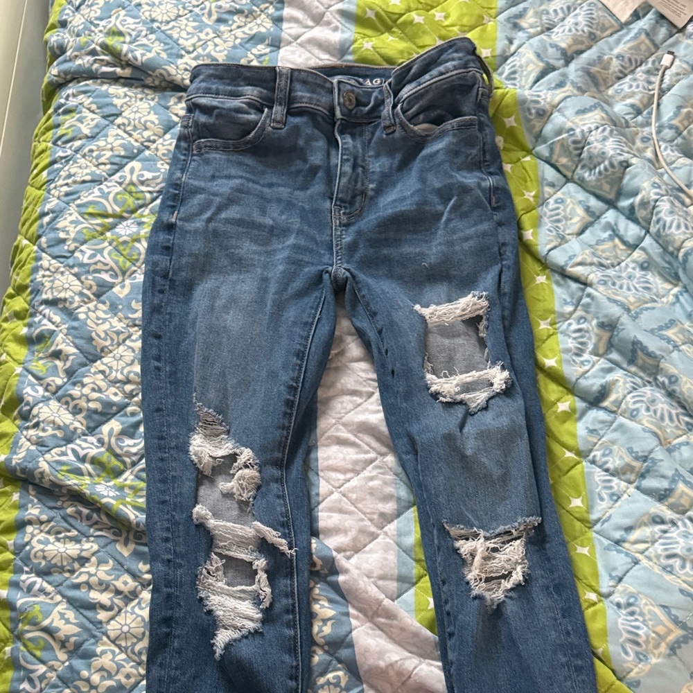 American Eagle Outfitters Ripped Blue Skinny Jeans